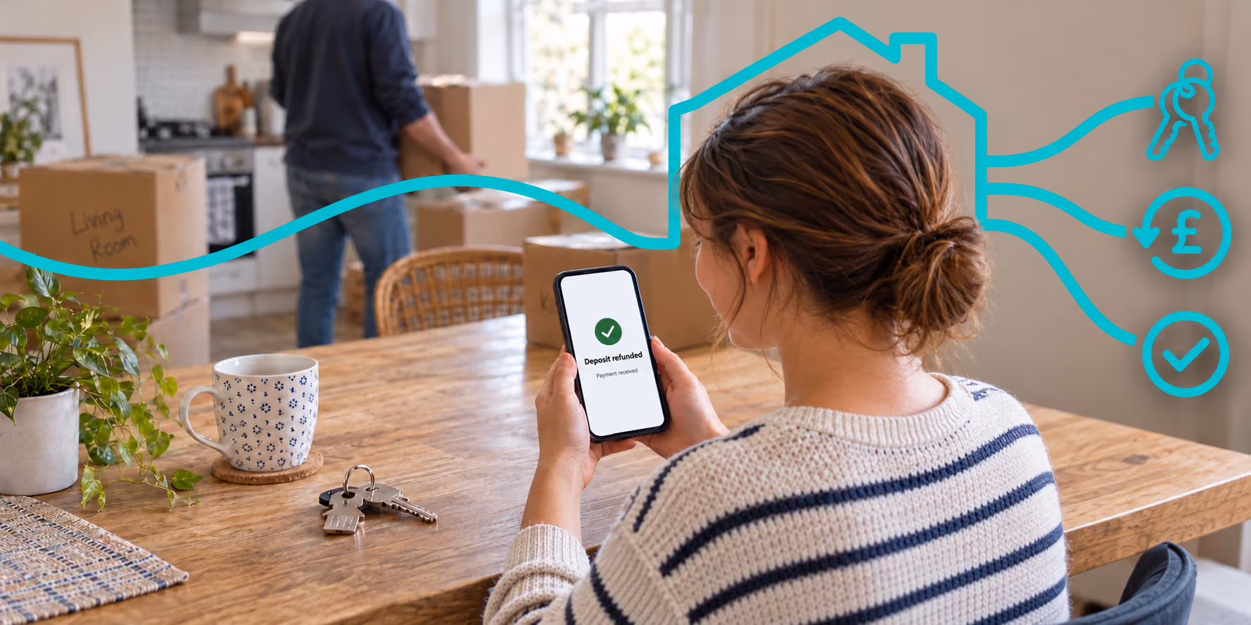 An image of a lady checking the status of her tenancy deposit. If it isn't protected, she could be entitled to up to 3x the initial value compensated back.